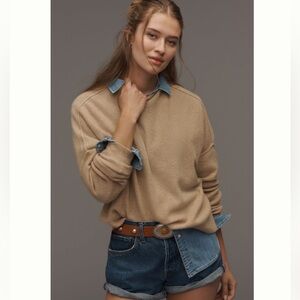 NWT Anthropologie The Alani Cashmere Mock-Neck Sweater by Pilcro Sand Dollar Tan